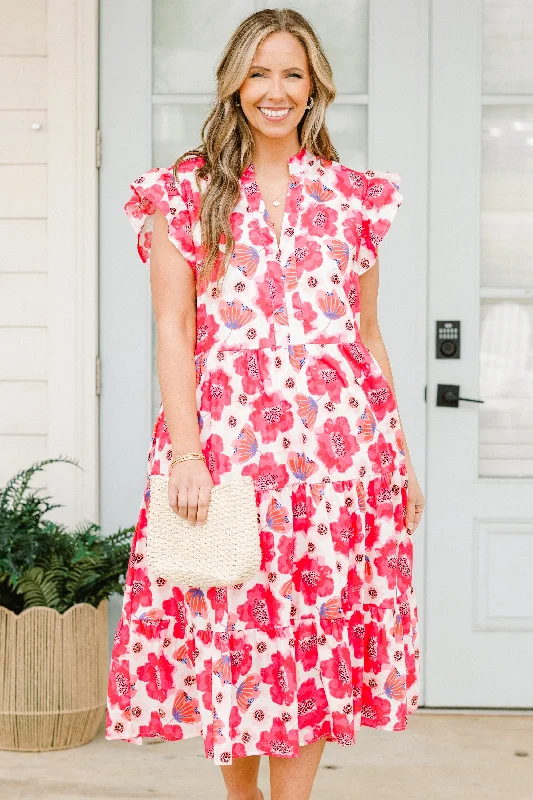 Midi dresses with button - front designs for a classic touch Simply The Vibe Midi Dress, Fuchsia Midi dresses with button - front designs for a classic touch Simply The Vibe Midi Dress, Fuchsia