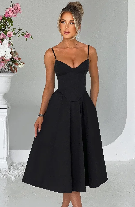 Midi dresses with sheer panels for a touch of allure Mariella Midi Dress - Black
