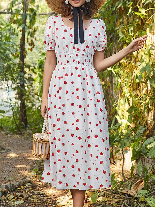 Midi dresses with cold - shoulder cutouts for a trendy style Monica Chiffon Square Collar Puff Sleeve Midi Dress Midi dresses with cold - shoulder cutouts for a trendy style Monica Chiffon Square Collar Puff Sleeve Midi Dress