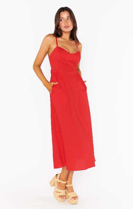 Midi dresses with ruffled hems for a romantic date night Allegra Midi Dress ~ Cherry Poplin Midi dresses with ruffled hems for a romantic date night Allegra Midi Dress ~ Cherry Poplin