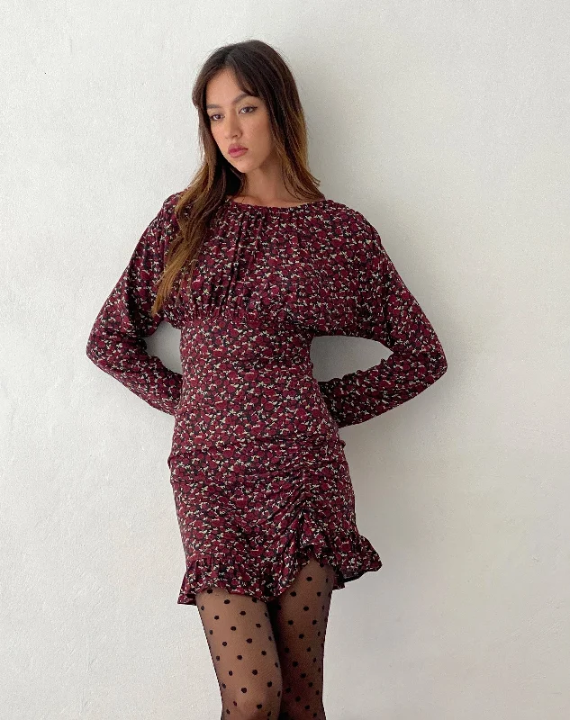 Mini dresses with bow accents for a sweet look Dawsen Long Sleeve Ruched Mini Dress in Dark Rhoslyn Ditsy Print Mini dresses with bow accents for a sweet look Dawsen Long Sleeve Ruched Mini Dress in Dark Rhoslyn Ditsy Print