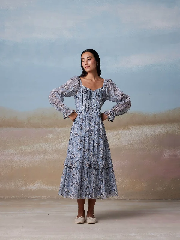 Midi dresses with button - down skirts for a unique and functional design Blue Bird Peasant Midi Dress Midi dresses with button - down skirts for a unique and functional design Blue Bird Peasant Midi Dress