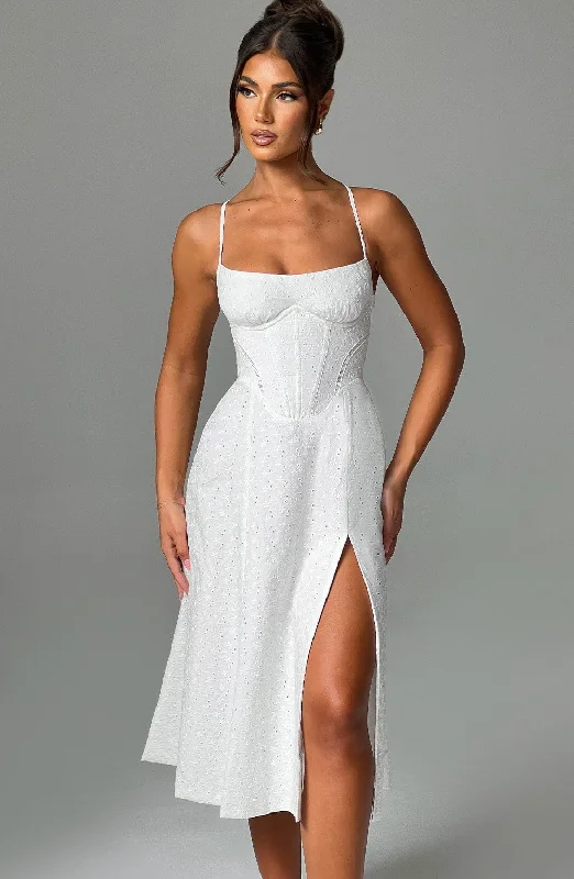 High - low midi dresses with geometric patterns for a modern party Luanna Midi Dress - Ivory High - low midi dresses with geometric patterns for a modern party Luanna Midi Dress - Ivory