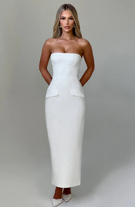 Midi dresses with gathered skirts for a full and flowing silhouette Roxanne Midaxi Dress - Ivory Midi dresses with gathered skirts for a full and flowing silhouette Roxanne Midaxi Dress - Ivory
