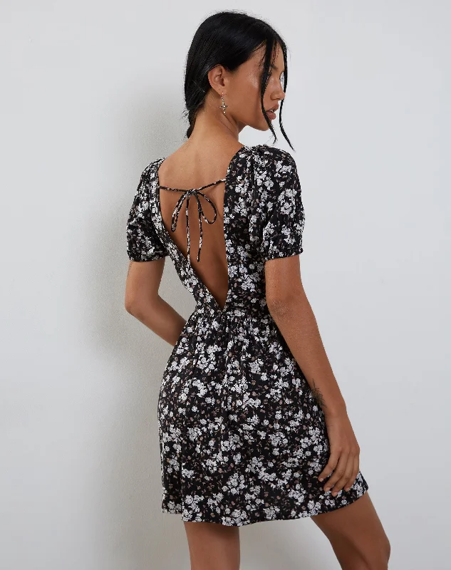 Mini dresses with bow accents for a sweet look Senza Mini Dress in Dark Wild Flower