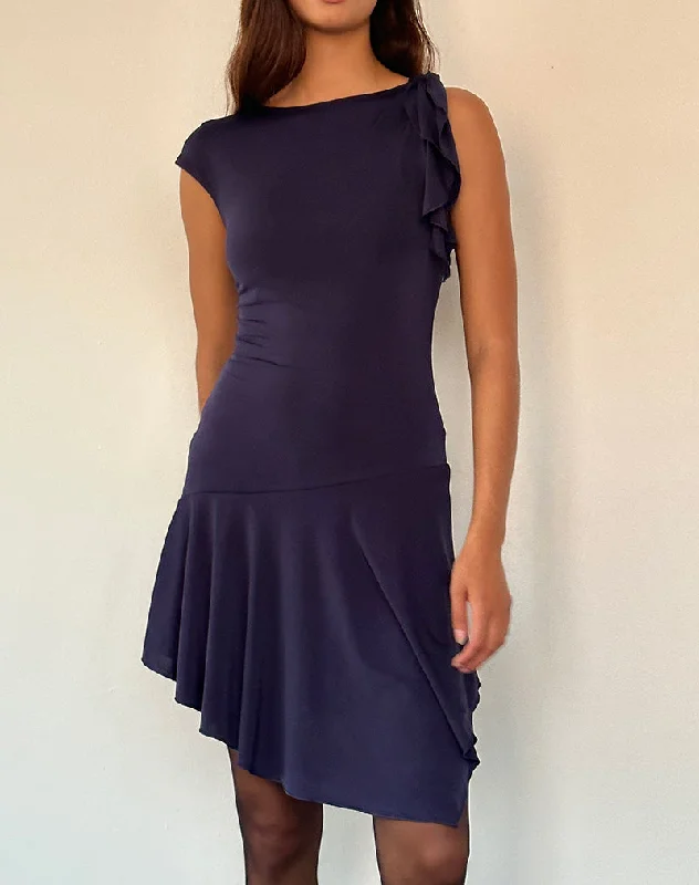 Sheer mini dresses with lace inserts Winslow Asymmetric Frill Mini Dress in Navy