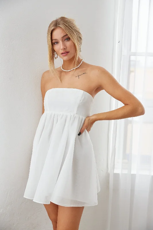 Mini dresses with wrap - around styles Bella Strapless Babydoll Mini Dress in White