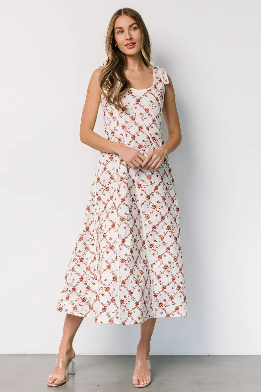 Velvet midi dresses in jewel tones for a glamorous winter event Isla Tank Dress | Off White + Red Floral Velvet midi dresses in jewel tones for a glamorous winter event Isla Tank Dress | Off White + Red Floral