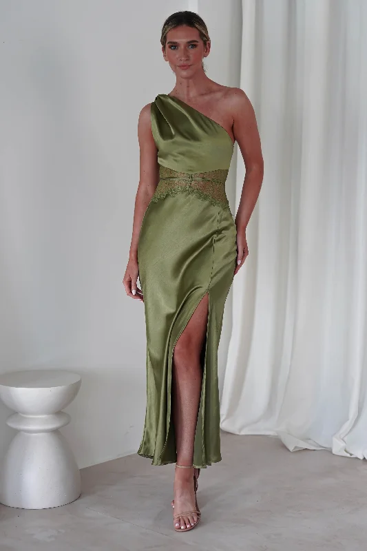 A - line midi dresses with floral prints for spring brunches Valentina Soft Satin Maxi Dress | Olive A - line midi dresses with floral prints for spring brunches Valentina Soft Satin Maxi Dress | Olive
