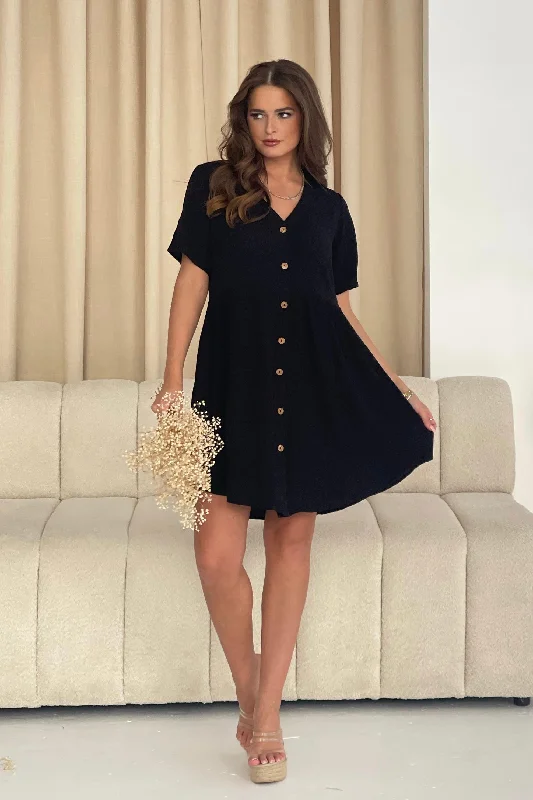 Mini dresses with keyhole necklines Georgina Black Smock Dress