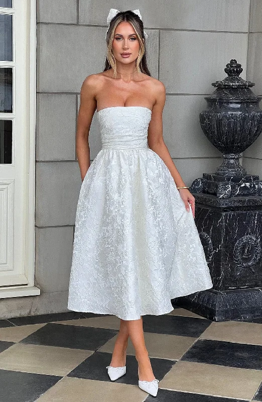 A - line midi dresses with floral prints for spring brunches Saoirse Midi Dress - Ivory A - line midi dresses with floral prints for spring brunches Saoirse Midi Dress - Ivory