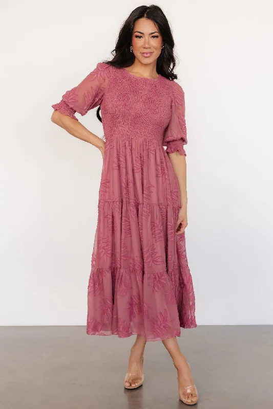 Midi dresses with sheer panels for a touch of allure Nellie Smocked Midi Dress | Vintage Rose Midi dresses with sheer panels for a touch of allure Nellie Smocked Midi Dress | Vintage Rose