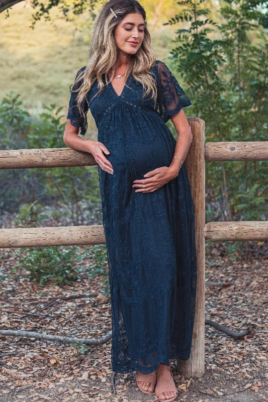 A - line midi dresses with floral prints for spring brunches PinkBlush Navy Blue Lace Mesh Overlay Maternity Maxi Dress A - line midi dresses with floral prints for spring brunches PinkBlush Navy Blue Lace Mesh Overlay Maternity Maxi Dress
