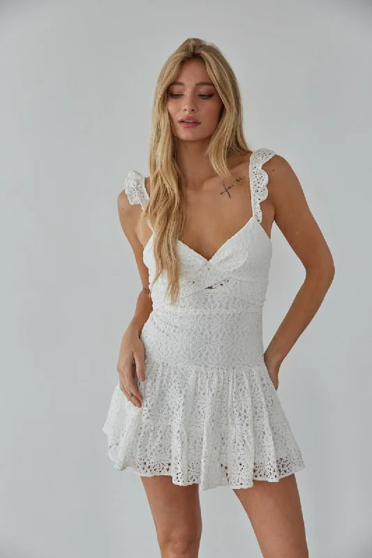 Mini dresses with keyhole necklines Liliana Eyelet Lace Mini Dress