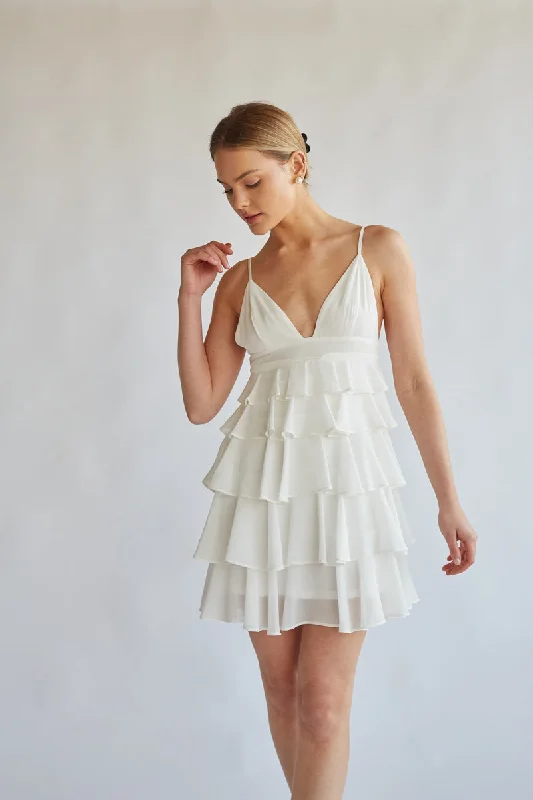 Mini dresses with one - shoulder designs Aria Tiered Ruffle Mini Dress