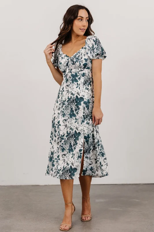 Midi dresses with ruffled sleeves for a more feminine and voluminous look Cadence Midi Dress | Jade Floral Midi dresses with ruffled sleeves for a more feminine and voluminous look Cadence Midi Dress | Jade Floral