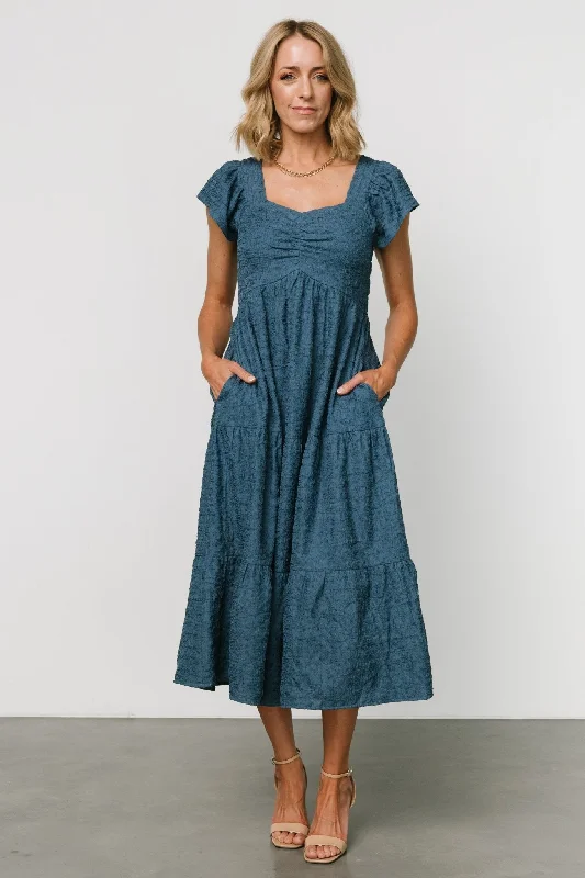 Midi dresses with lace - up fronts for a unique and adjustable style Kesler Midi Dress | Blue Midi dresses with lace - up fronts for a unique and adjustable style Kesler Midi Dress | Blue