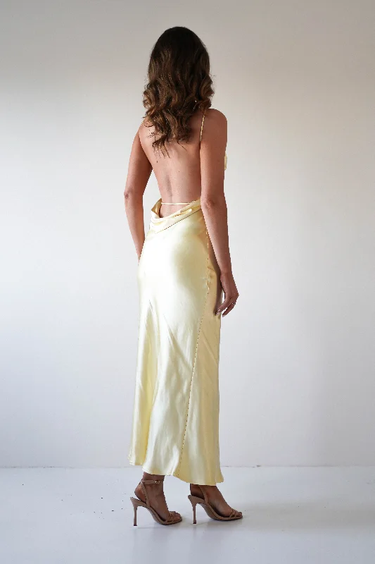 Midi dresses with fringe details for a fun and energetic style Bayleigh Soft Satin Maxi Dress | Yellow Midi dresses with fringe details for a fun and energetic style Bayleigh Soft Satin Maxi Dress | Yellow