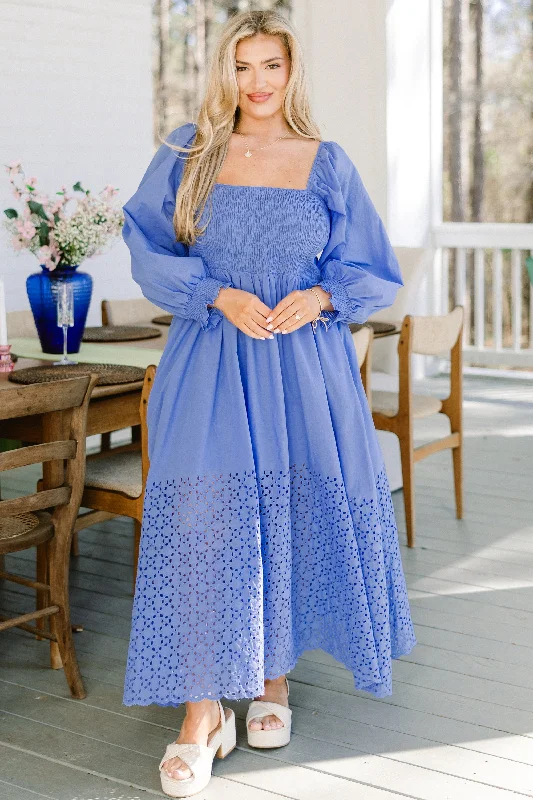 Midi dresses with cold - shoulder cutouts for a trendy style Fluttering Breeze Midi Dress, Blue