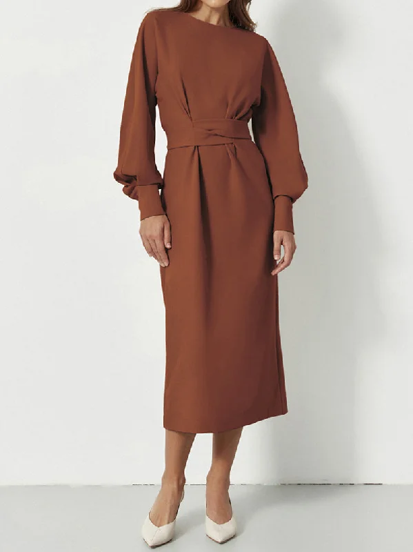 Midi dresses with ruffled sleeves for a more feminine and voluminous look Sandy O-Neck Long Lantern Sleeve Midi Dress Midi dresses with ruffled sleeves for a more feminine and voluminous look Sandy O-Neck Long Lantern Sleeve Midi Dress