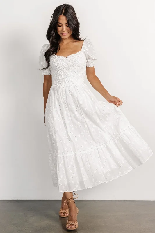 Midi dresses with denim fabric for a casual yet stylish day out Piper Eyelet Midi Dress | Off White Midi dresses with denim fabric for a casual yet stylish day out Piper Eyelet Midi Dress | Off White