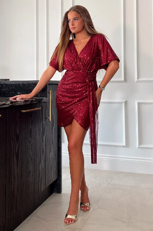Mini dresses with keyhole necklines Deena Berry Corsage Sequin Mini Dress