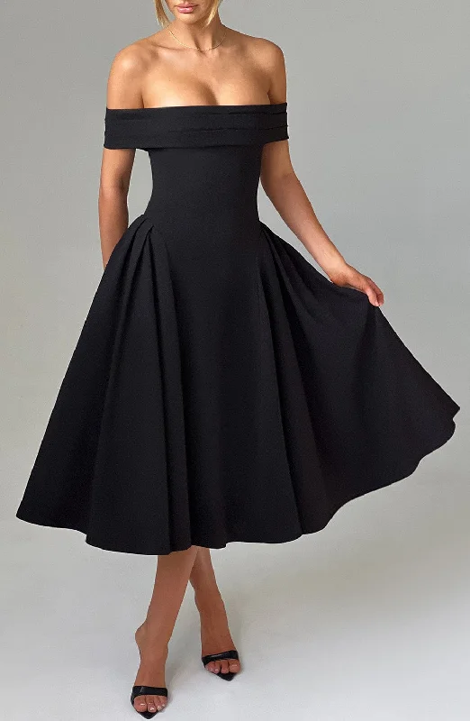 Midi dresses with ruched bodices for a feminine and fitted feel Miranda Midi Dress - Black Midi dresses with ruched bodices for a feminine and fitted feel Miranda Midi Dress - Black
