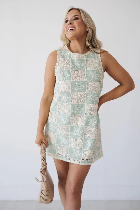 Denim mini dresses with distressed details Katelyn Crochet Dress