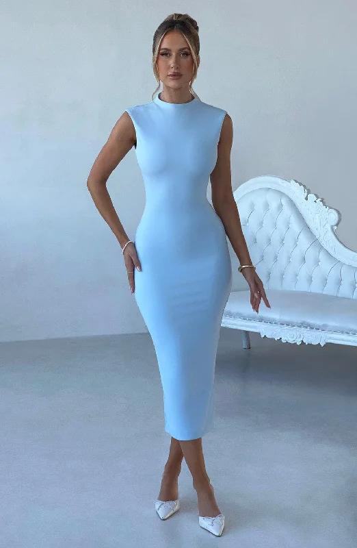 Midi dresses with printed lining for a hidden and stylish detail Moira Midi Dress - Blue Midi dresses with printed lining for a hidden and stylish detail Moira Midi Dress - Blue
