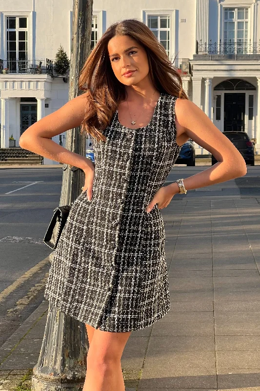 Mini dresses with polka dot patterns Brea Boucle Sleevless Mini Dress Black Tweed