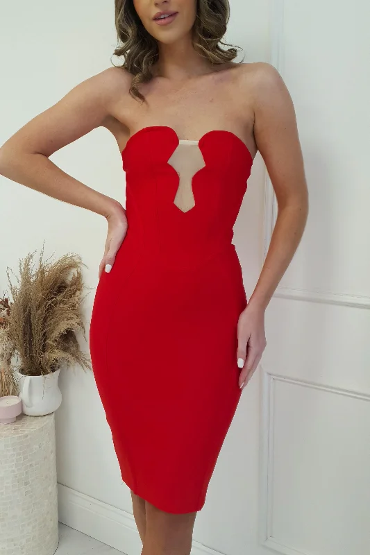 Midi dresses with animal prints for a bold and confident appearance Radio City Bandage Dress | Red Midi dresses with animal prints for a bold and confident appearance Radio City Bandage Dress | Red