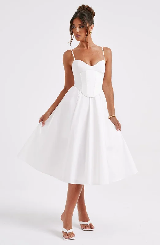 Midi dresses with fringe details for a fun and energetic style Mariella Midi Dress - Ivory Midi dresses with fringe details for a fun and energetic style Mariella Midi Dress - Ivory