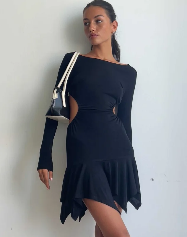 Mini dresses with empire waists for a flattering fit Cordelia Long Sleeve Cut Out Mini Dress in Black Mini dresses with empire waists for a flattering fit Cordelia Long Sleeve Cut Out Mini Dress in Black