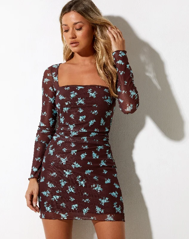 Satin mini dresses for a luxurious feel Wilem Mini Dress Femme Floral Blue and Brown