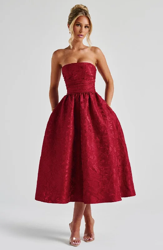 Midi dresses with belted waists to accentuate the figure Saoirse Midi Dress - Red