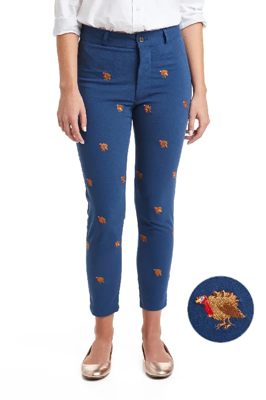 Plus Size Women's Drawstring - Waist Loungewear Pants in Soft FabricsAnkle Capri Stretch Twill Nantucket Navy with Turkey Plus Size Women's Drawstring - Waist Loungewear Pants in Soft FabricsAnkle Capri Stretch Twill Nantucket Navy with Turkey
