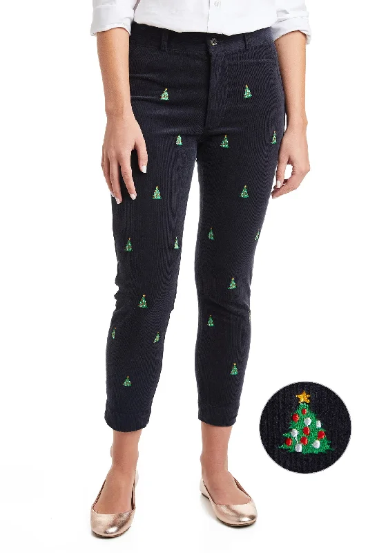 Ankle - Length Women's Printed Joggers for TravelingBeachcomber Corduroy Ankle Capri Nantucket Navy with Christmas Tree Ankle - Length Women's Printed Joggers for TravelingBeachcomber Corduroy Ankle Capri Nantucket Navy with Christmas Tree