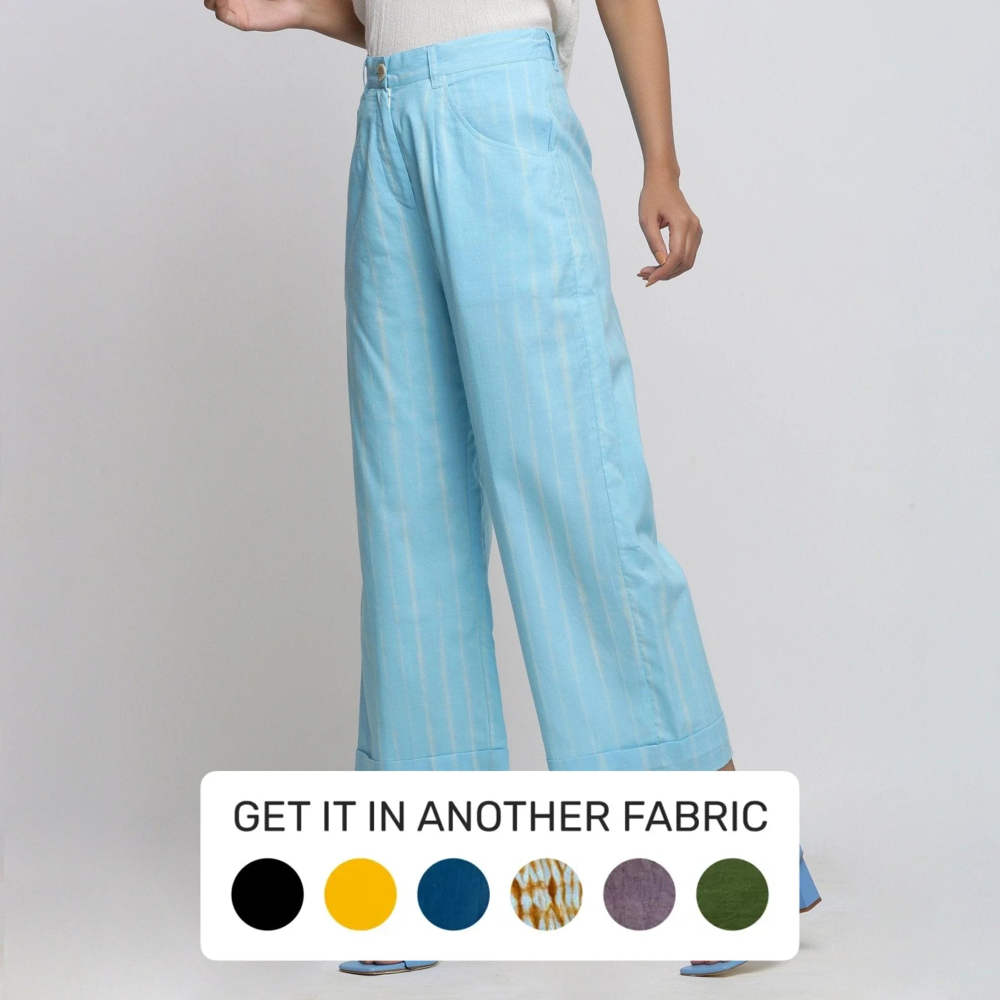 Cropped Women's Corduroy Pants in Autumn ColorsBlue Hand Tie Dye Cotton Mid-Rise Wide Legged Pant