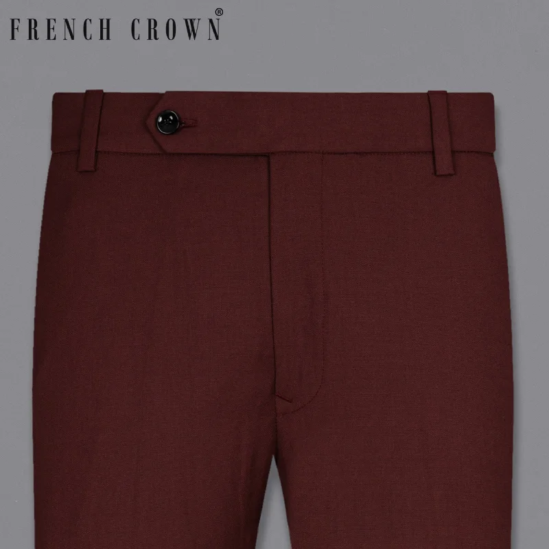 Plus Size Women's Pleated Front Dress Pants for Office WearBurgandy Wool Rich  Pant
