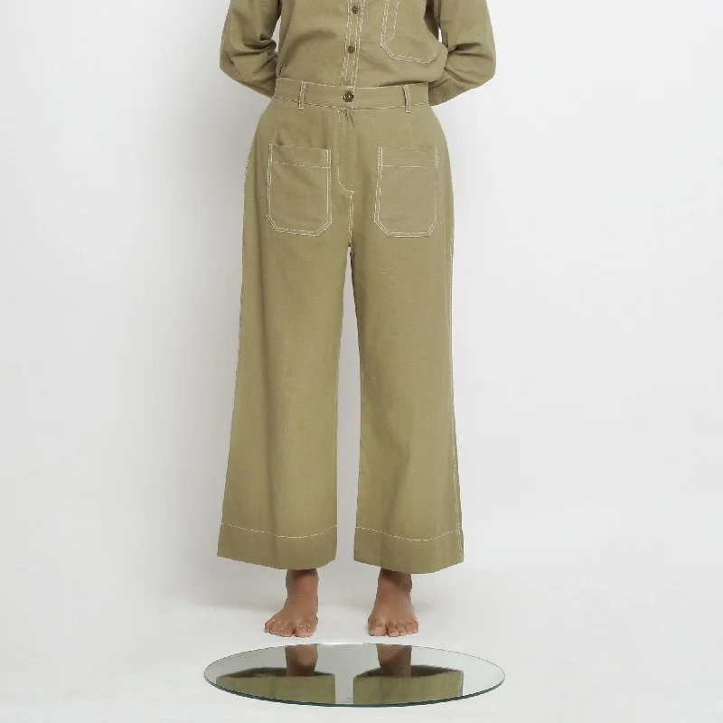 Plus Size Women's Elastic - Waist Culottes in Earth TonesKhakhi Green Handspun Cotton Patch Pocket Wide Legged Pant Plus Size Women's Elastic - Waist Culottes in Earth TonesKhakhi Green Handspun Cotton Patch Pocket Wide Legged Pant