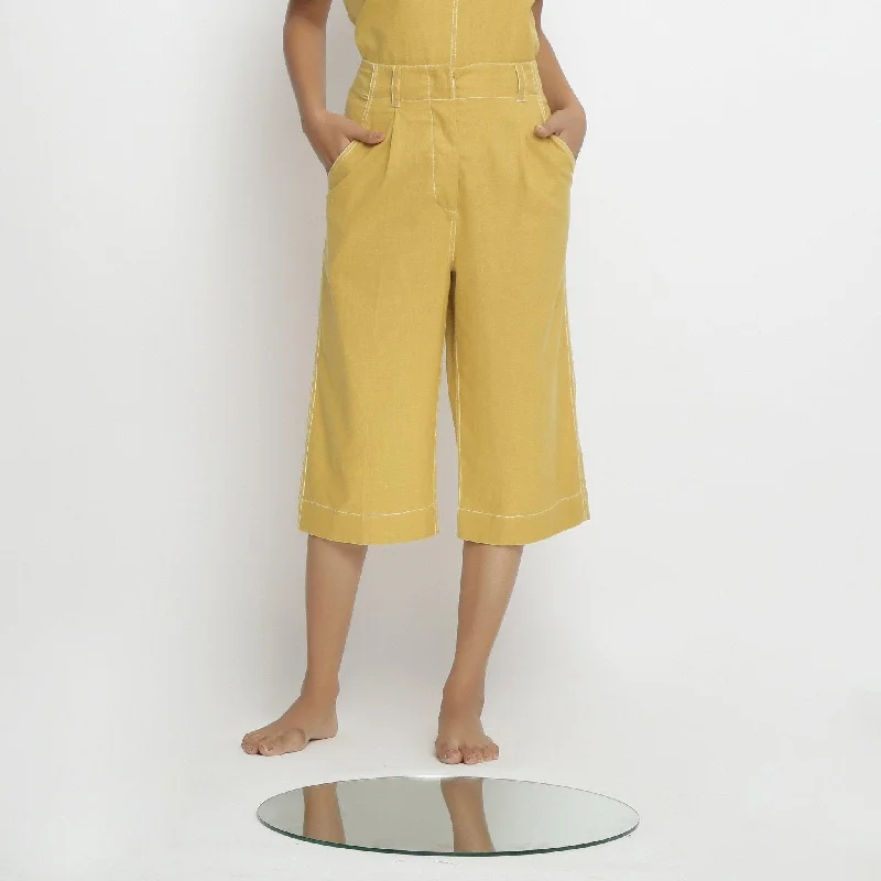 Plus Size Women's Drawstring - Waist Loungewear Pants in Soft FabricsLight Yellow Handspun Cotton Mid-Rise Culottes Plus Size Women's Drawstring - Waist Loungewear Pants in Soft FabricsLight Yellow Handspun Cotton Mid-Rise Culottes