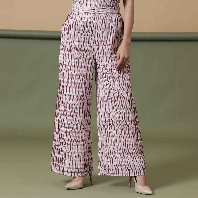 Plus Size Women's Patchwork - Design Jeans for a Unique AppearanceMaroon Shibori Tie-Dye Cotton Elasticated Wide Legged Pant Plus Size Women's Patchwork - Design Jeans for a Unique AppearanceMaroon Shibori Tie-Dye Cotton Elasticated Wide Legged Pant