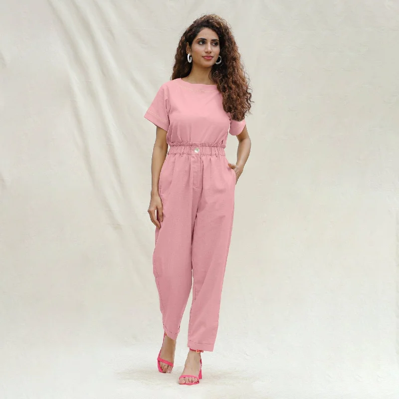Cigarette Style Women's Printed Linen Blend Pants for Casual DaysPink Cotton Flax High-Rise Elasticated Paperbag Pant Cigarette Style Women's Printed Linen Blend Pants for Casual DaysPink Cotton Flax High-Rise Elasticated Paperbag Pant