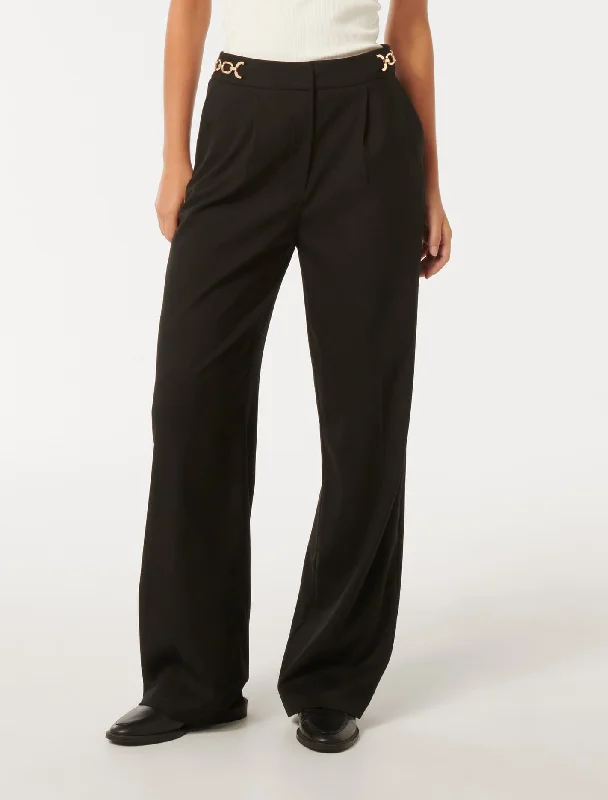 Plus Size Women's Cargo Pants with Multiple Pockets for HikingRemi Trim Detail Straight Pants