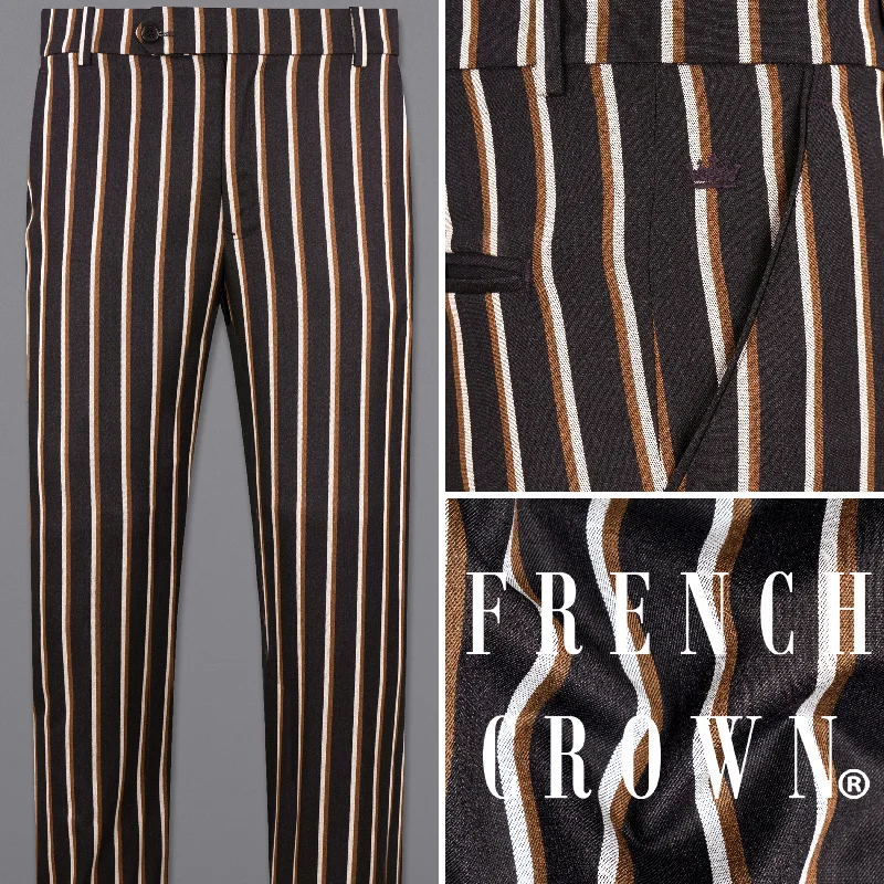 Tapered Leg Women's Wool Blend Trousers for WinterThunder Brown Striped Pant