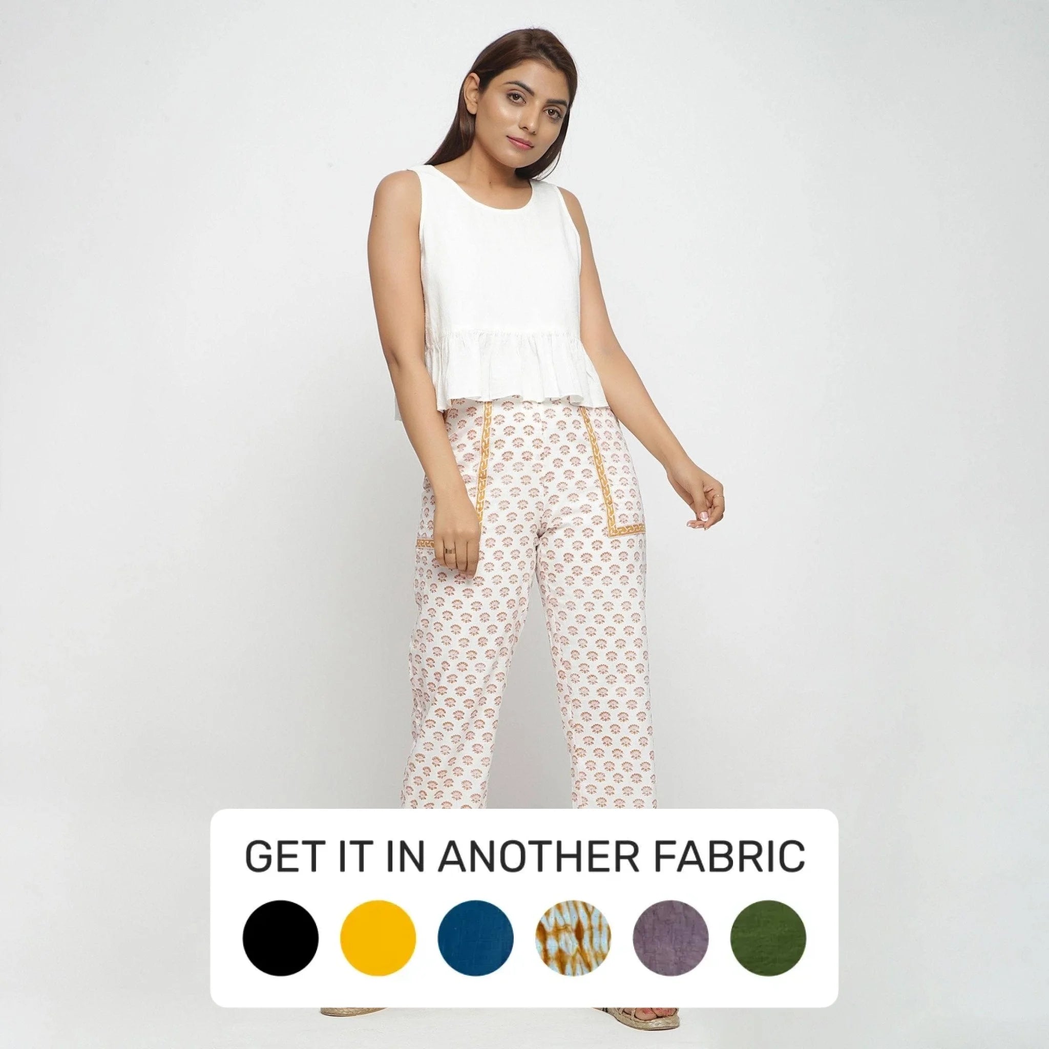 Women's Straight - Leg Linen Pants for a Breezy Summer LookWhite Floral Block Printed Cotton Mid-Rise Pant Women's Straight - Leg Linen Pants for a Breezy Summer LookWhite Floral Block Printed Cotton Mid-Rise Pant