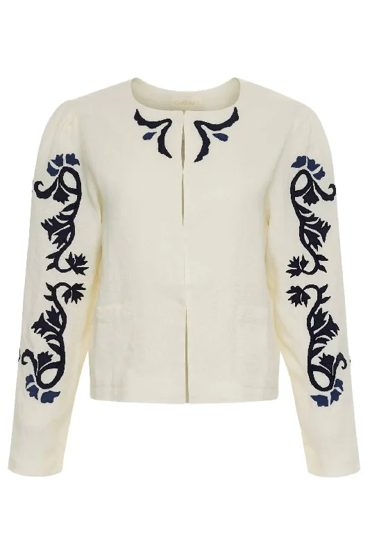 Plus Size Women's Military - Inspired Blazers with Gold Accents for a Bold LookAli Jacket In Scrolls Marine Plus Size Women's Military - Inspired Blazers with Gold Accents for a Bold LookAli Jacket In Scrolls Marine