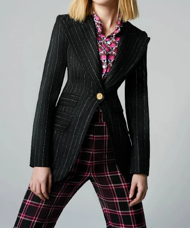 Plus Size Women's Embroidered Blazers in Floral Patterns for a Feminine TouchBirkin Blazer In Black/white Pinstripe Plus Size Women's Embroidered Blazers in Floral Patterns for a Feminine TouchBirkin Blazer In Black/white Pinstripe