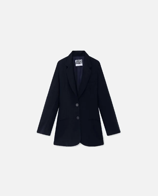 Plus Size Women's Faux Fur - Trimmed Blazers in Black for a Luxurious LookCrepe Blazer In Navy Plus Size Women's Faux Fur - Trimmed Blazers in Black for a Luxurious LookCrepe Blazer In Navy