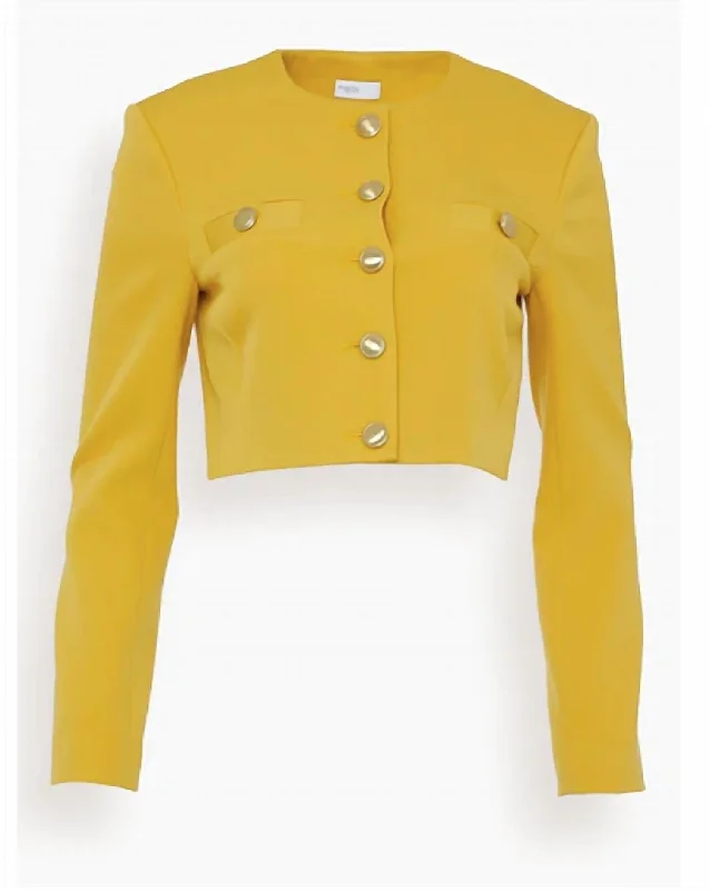 Women's Notched Lapel Blazers in Beige for a Timeless OutfitCropped Crewneck Jacket In Marigold Women's Notched Lapel Blazers in Beige for a Timeless OutfitCropped Crewneck Jacket In Marigold